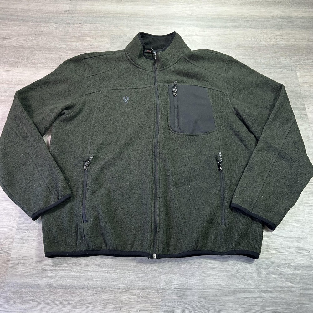 Stoic‎ Jacket Mens 2XL Green Fleece Full Zip Stand Collar Outdoor Hiking Warm